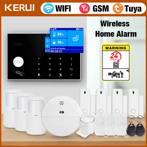 온도 및 습도 디스플레이가있는 가정용 가족 안전 도난 경보 시스템을위한 KERUI Wifi 보안 경보 Tuya Smart
