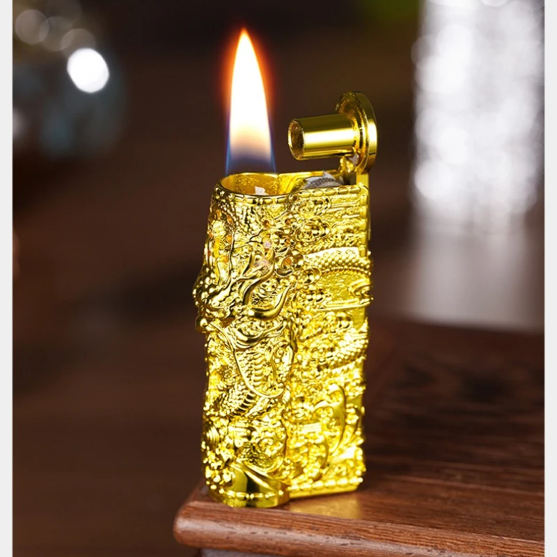 New Armor Four-sided Three-dimensional Relief Xianglong Lighter, Retro Kerosene Windproof Grinding Wheel, Men's Accessories