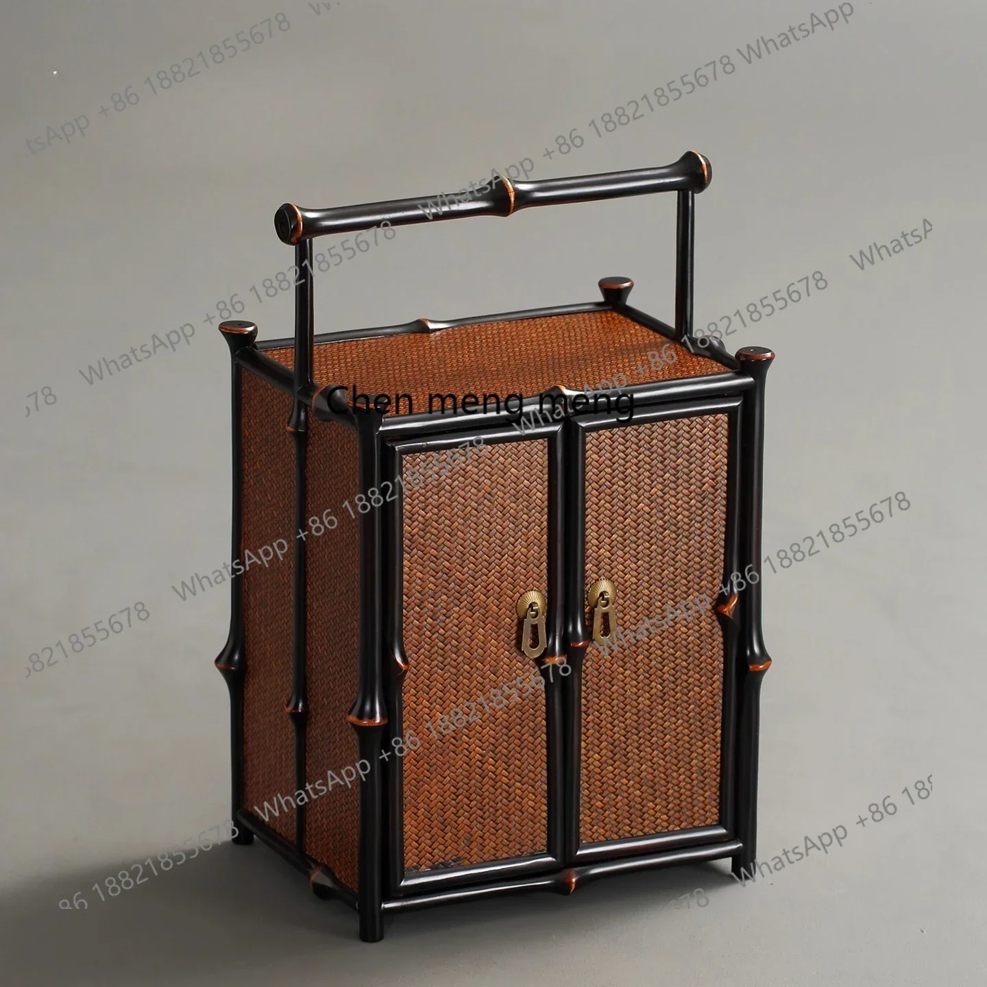 Lacquer tea shed desktop Ming-style tea cabinet tea set storage cabinet furniture bamboo woven carrying boxJJ
