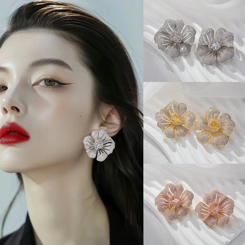 

Missvikki New Luxury Bloom Flower Earrings Trendy Cubic Zircon Indian Earrings for Women Wedding Engagement Party JEWELRY GIFT