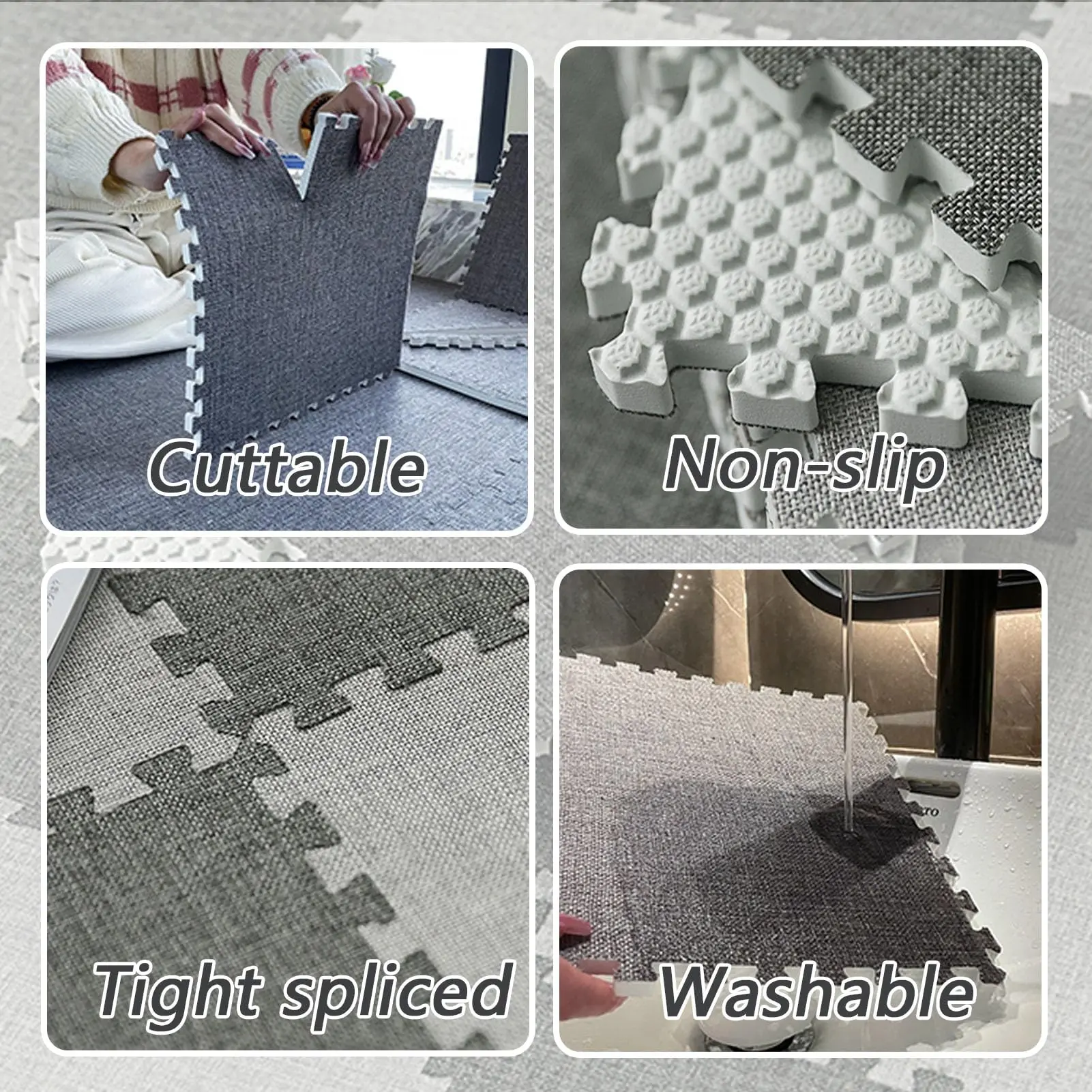 4/8/16/20pcs Thickened Inter Locking Linen Non-Slip Splicing Rugs Carpets for Living Room Bedroom Non-Slip Floor Mat for Kids