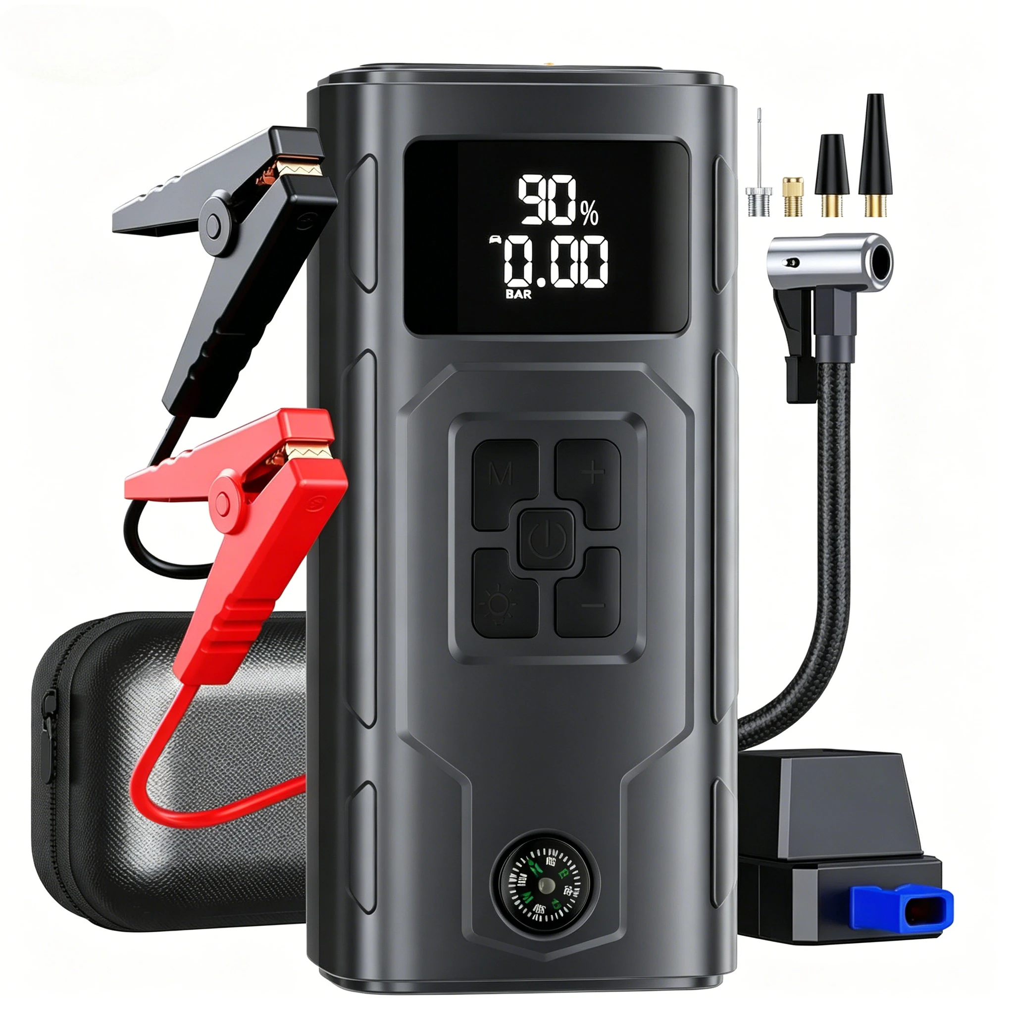16000mAh Car Battery Jump Starter with Air Compressor 150PSI Tire Inflator Car Battery Booster Wireles Charging Jump Starter Box