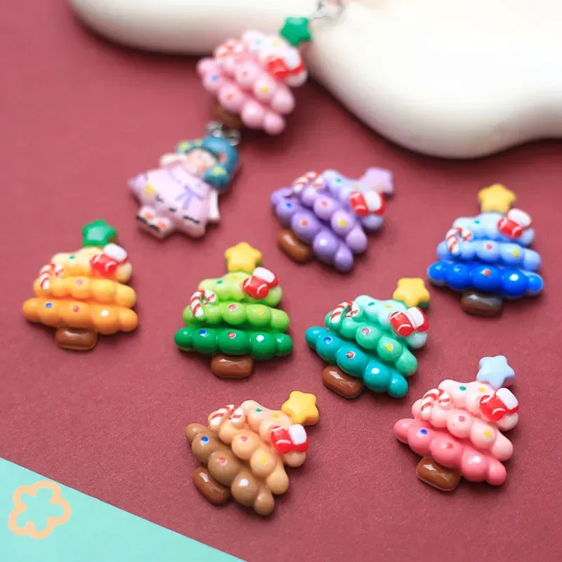 100pcs Simulation Christmas Tree Flat Back Resin Cabochon Phone Decoration Crafts DIY Scrapbooking Accesories