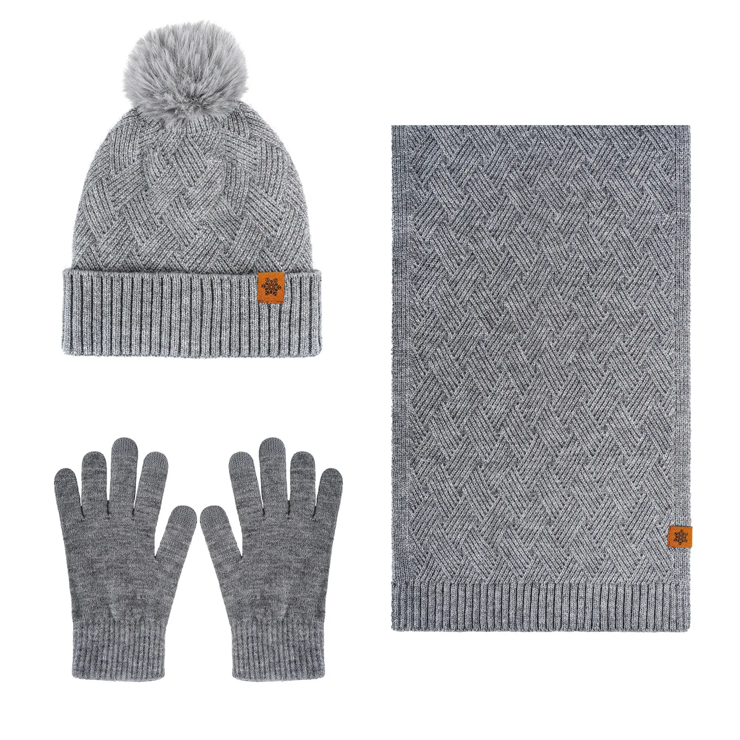 Women's 3-Piece Knit Set (Hat, Scarf, Gloves) – Warm, Double-Layer, Fleece-Lined – Autumn/Winter