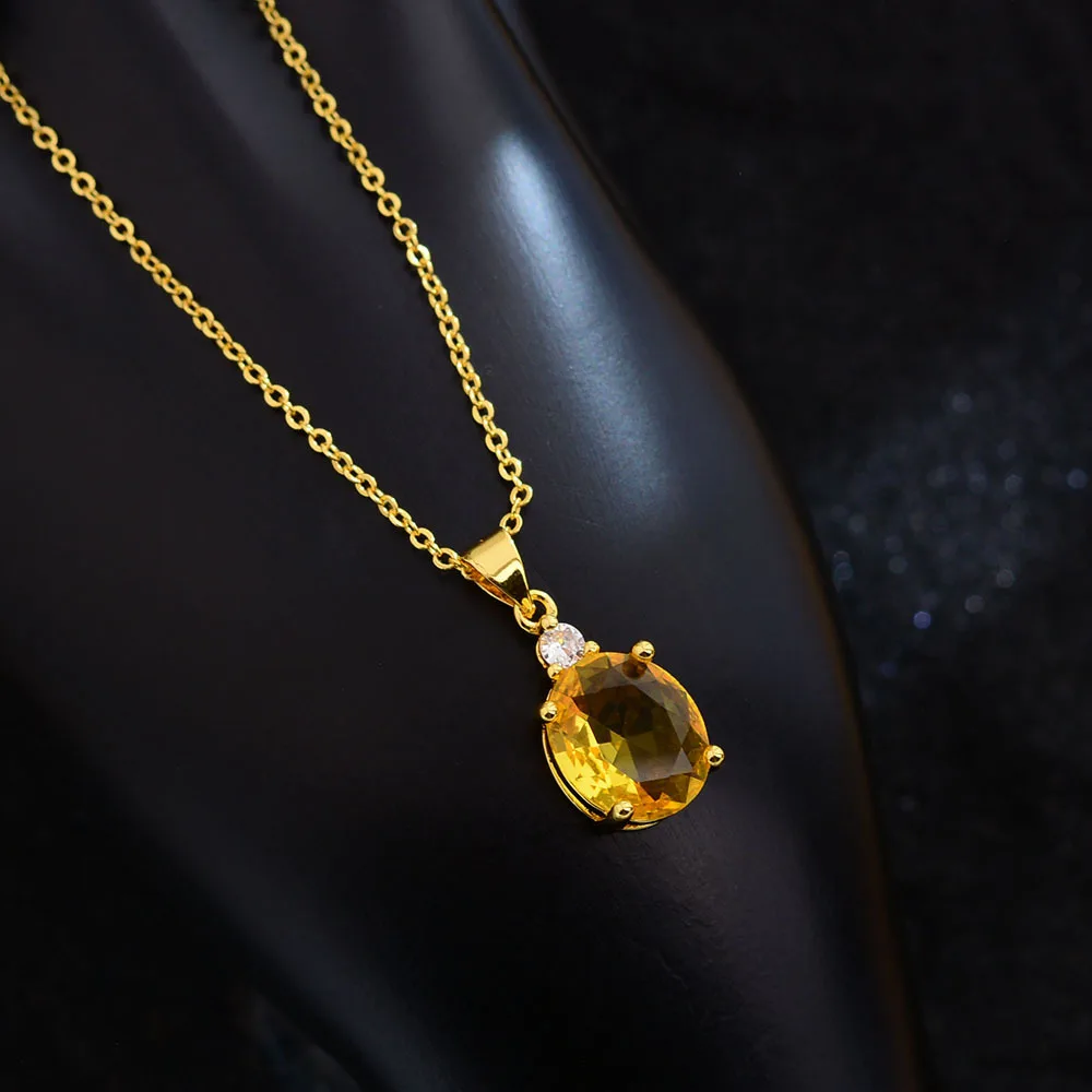 

Oval Cut Genuine Natural Citrine 925 Sterling Silver Geometric Pendant Necklace Yellow Gemstone Statement Jewelry for Women