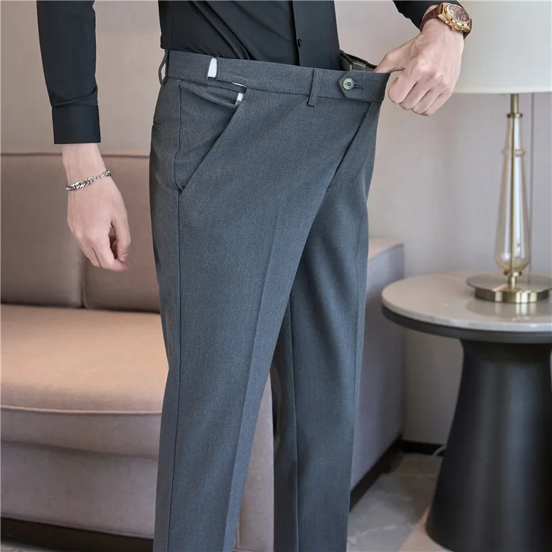 Men Suit Pant 2024 Autumn Elastic Waist Dress Pants Solid Business Casual Slim Fit Office Social Trousers High-quality Clothing