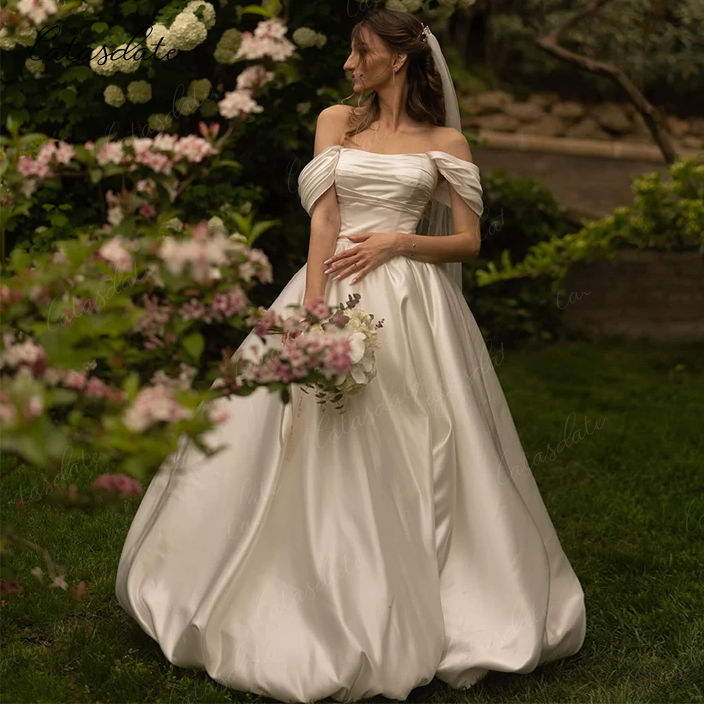 

Длинные обручальные платья Catasdate, торжественное свадебное платье с открытыми плечами, атласное свадебное платье для женщин, платья de novia по индивидуальному заказу