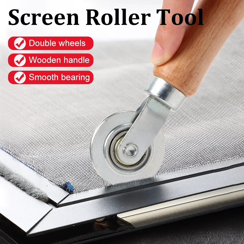 1Pc Rolling Tool For Double Window Installation Hand Spline Roller Wooden Handle And Steel Wheels Household Durable Screen Door