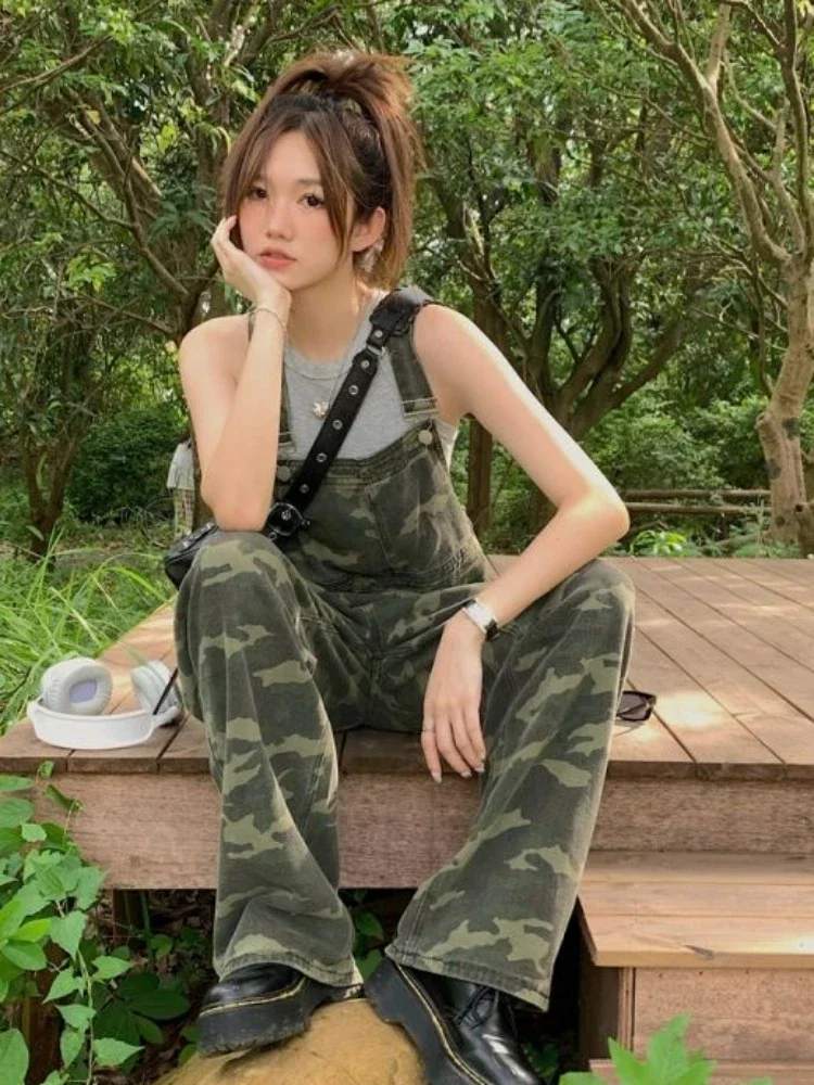 Jumpsuits Women Military Style Ulzzang Vintage Boyfriend Young Simple Camouflage Chic Designed Harajuku Leisure Streetwear Denim