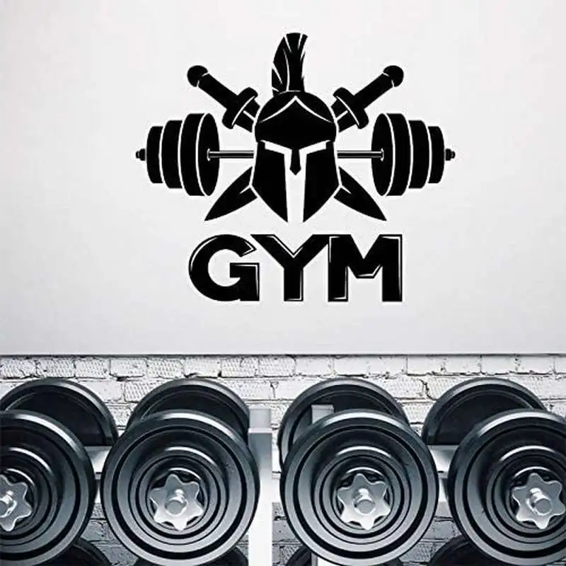 Creative Gym Wall Sticker Helmet Double Sword Barbell Pattern Wall Decals Sport Fitness Vinyl Art Murals Wallpaper