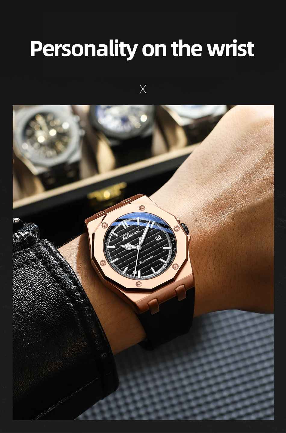 CHENXI 8268 Men's Luxury Watch Top Brand Compact Silicone Waterproof Calendar Night Light Men's Texture Watch Gift Reloj Hombre