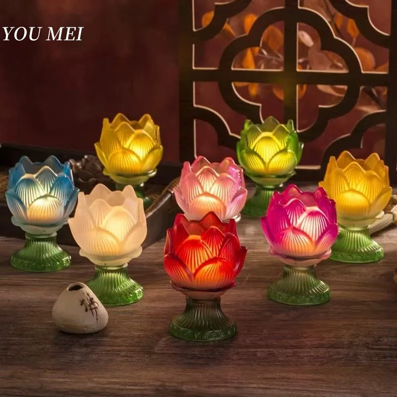 Buddhism Candle Oil Lamp Holder,Tall Feet Flower Shape Liuli Candlestick ,Ghee Candle Cup,Buddhist Items Altars Decoration