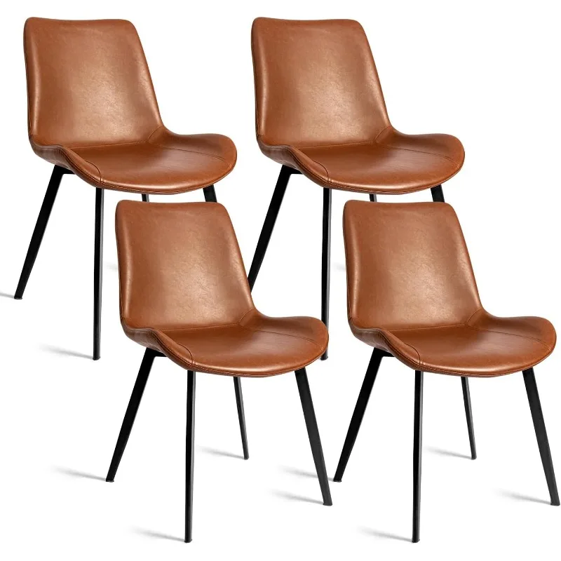 Modern ‎Faux Leather Dining Chairs, PU Cushion Seat Back，Metal Legs for Kitchen Dining Room Side Chair, Set of 4