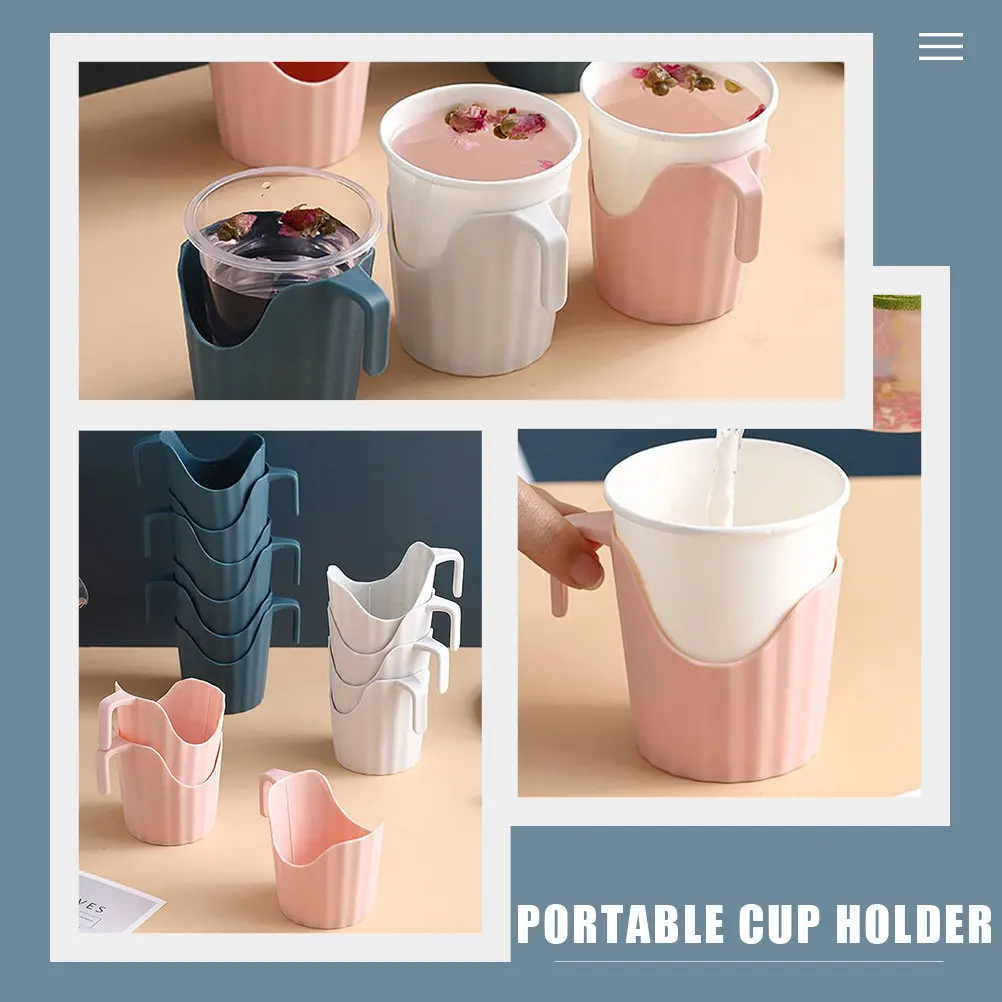 6Pcs Disposable Cups Cup Holder Anti-Scalding Paper Cup Sleeve with Handle Multipurpose for Anti-Scald Mug Holder