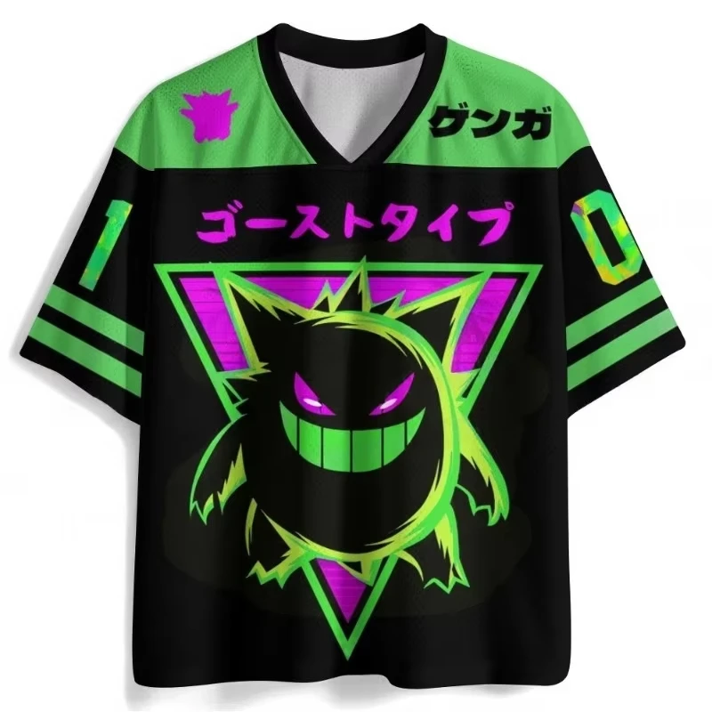 2026 New Jersey Purple Splash Pattern V-neck Short Sleeved Pocket Monster Anime Casual Street Style Casual Breathable T-shirt