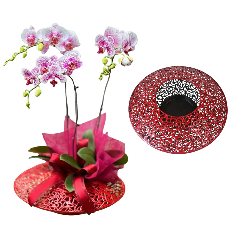 

cx new Chinese-style hollow wrought iron Phalaenopsis pot festive atmosphere decoration simulation flower pot