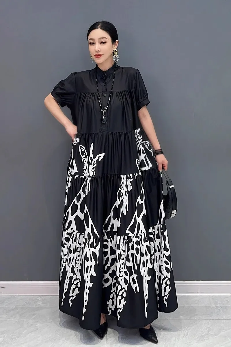 New Elegant Loose Printed Long Dresses For Women Fashion Club Party Dress Female Wholesale