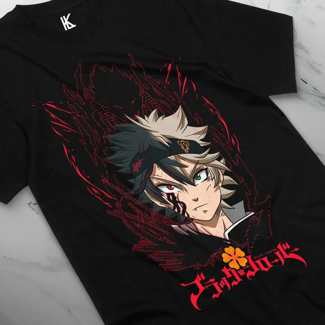 Camiseta de Asta Yuno, Top de trébol negro, Anime, Manga, regalos para niñas, camisa negra, todas las tallas, algodón