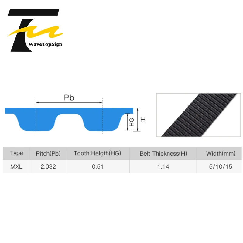 WaveTopSign MXL cinghia dentata aperta larghezza 5 10 15mm cinghie in gomma per trasmissione per macchina da taglio per incisione Laser CO2