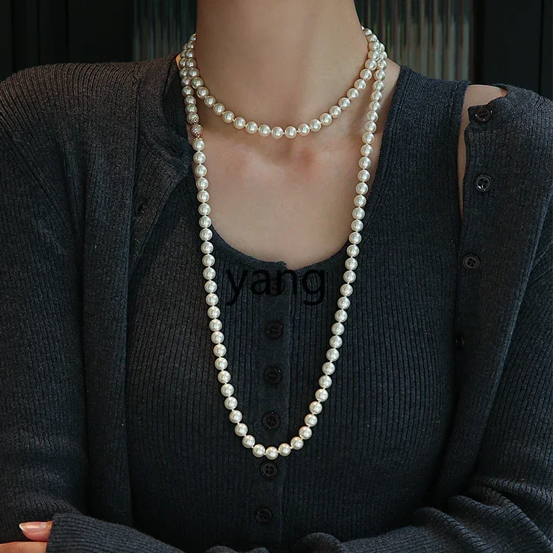 CX New Chinese Double Layer Multi-layer Stacked Long Pearl Necklace