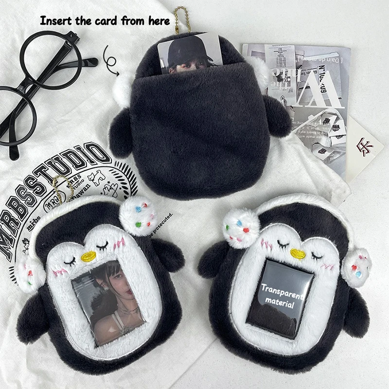 Lovely Cartoon Penguin Plush Card Holder Kpop Photo Album Display Sleeves Keychain ID Card Student Card Protective Girl Gifts