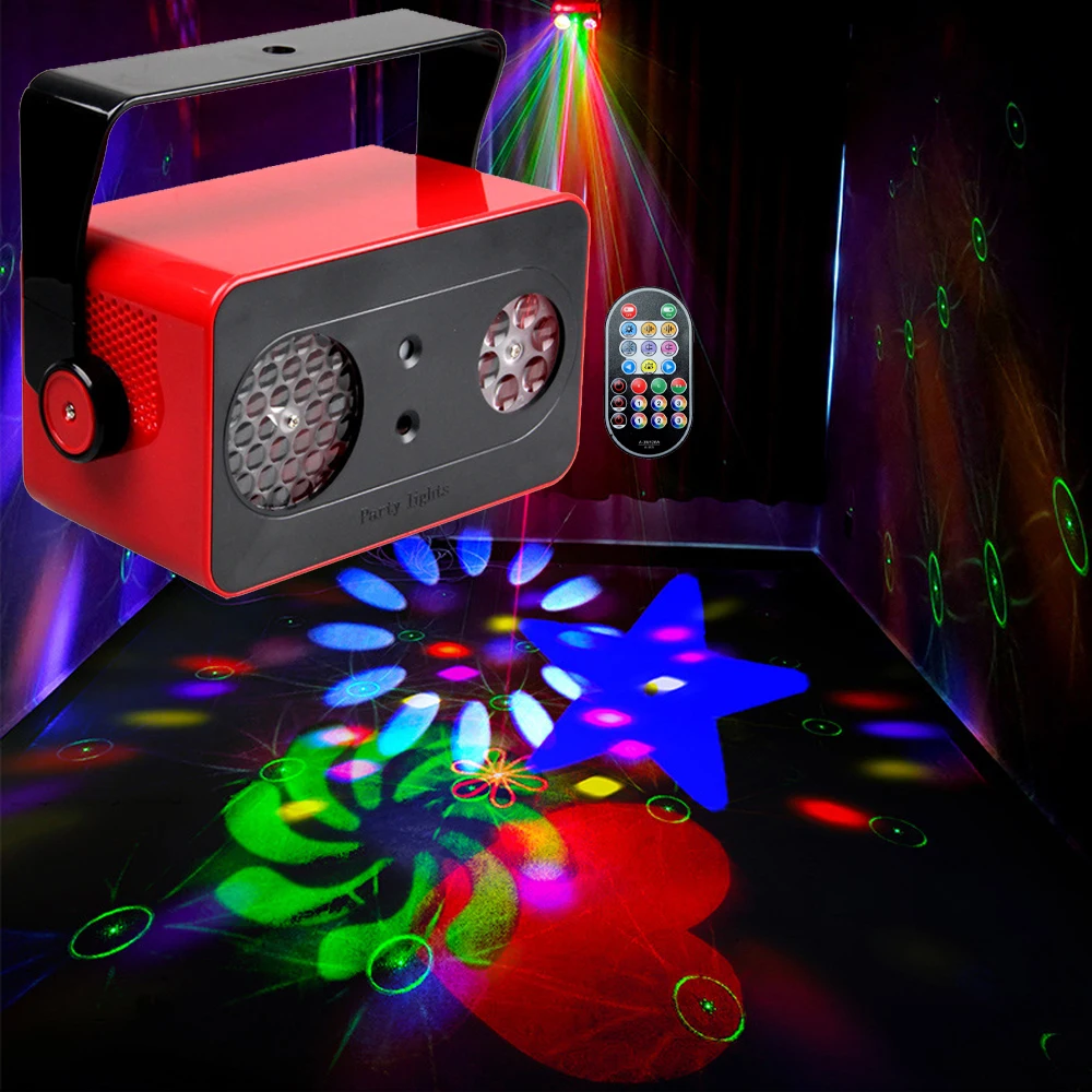 

3IN1 Effect Pattern Party Light DJ Lazer Light Projector Battery Powered Portable LED Stage Lights With Remote For Disco Wedding