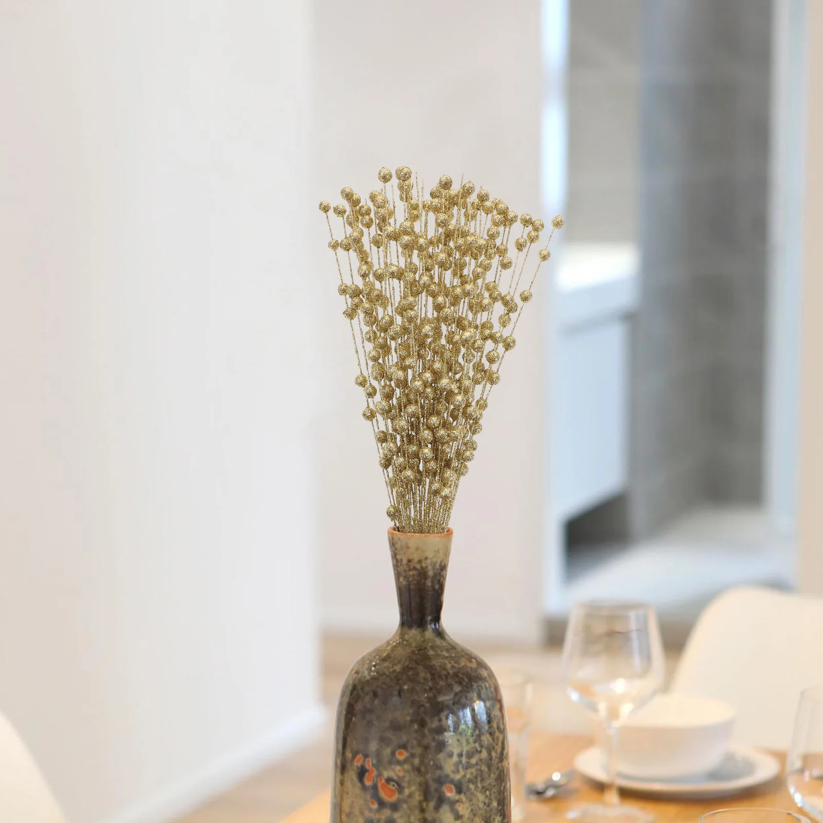 

1 Bunch Artificial Glitter Holly Berry Branch Christmas Picks Red Berry Stems Flower Arrangement Christmas Decoration Photo