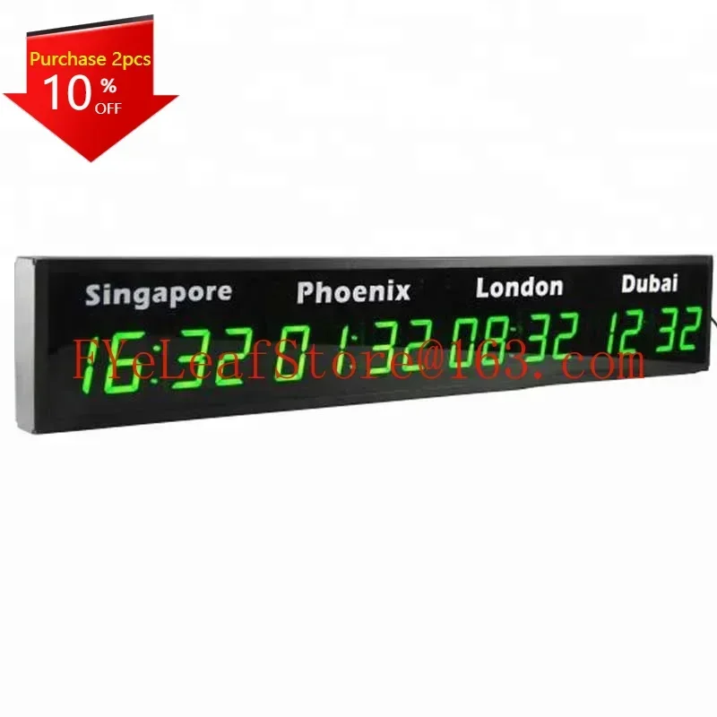 

CP34 USB Cable Wall Hanging City Time Zones Display Blue Green Amber Red LED Digital World Clock