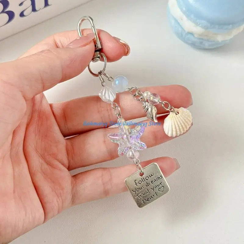 573B Practical Everyday Use Seashells Keychain Pendant with Beads Suitable for Commuting or Daily Activities
