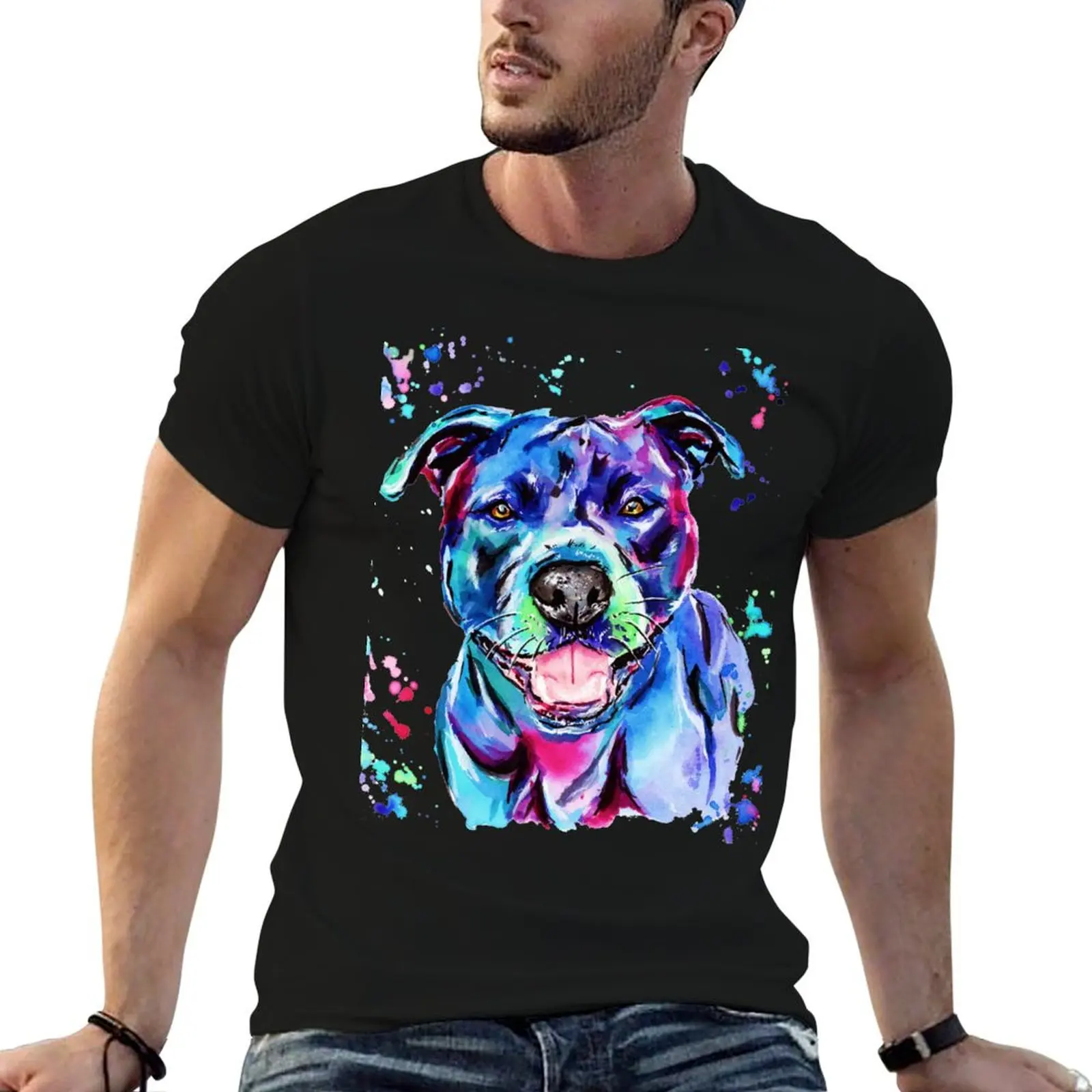Watercolour Staffy T-Shirt cotton t shirt pack t shirts with prints T-Shirt