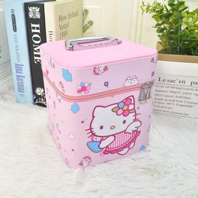 Hello Kitty borsa da donna portatile per trucco di grande capacità borsa per cosmetici borsa da viaggio portatile impermeabile per la bellezza