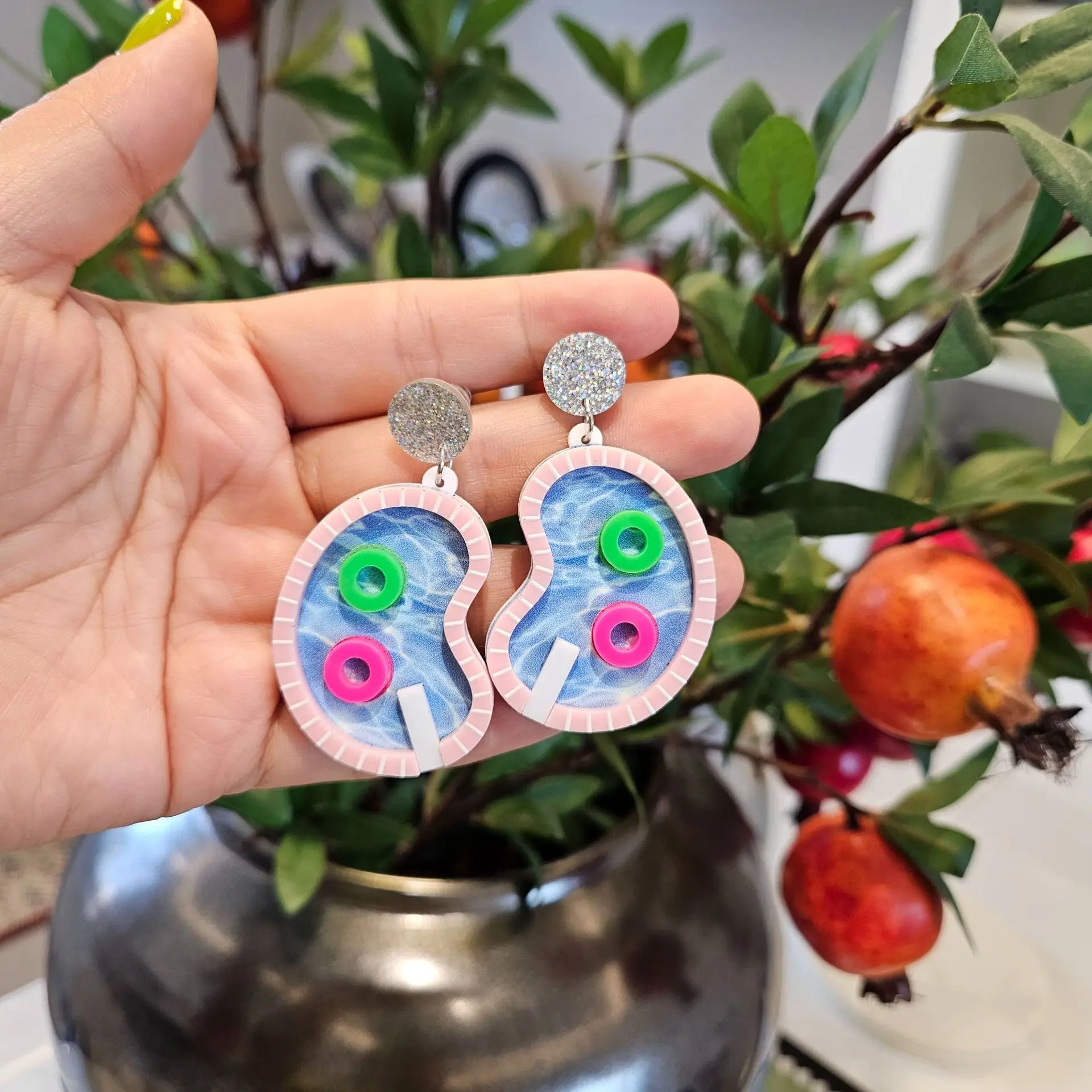 Acrylic Swimming Pool Studs Earrings for Women Swim Ring Irregular Ear Pendant Drop Earrings Jewelry Party Gift 1 Pair