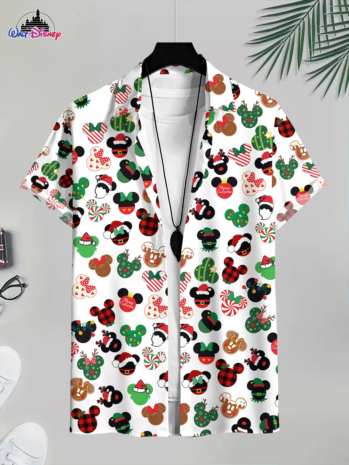 New Arrival 3D Print Disney Mickey & Minnie Shirt: Christmas Carol Graphic Button - Down