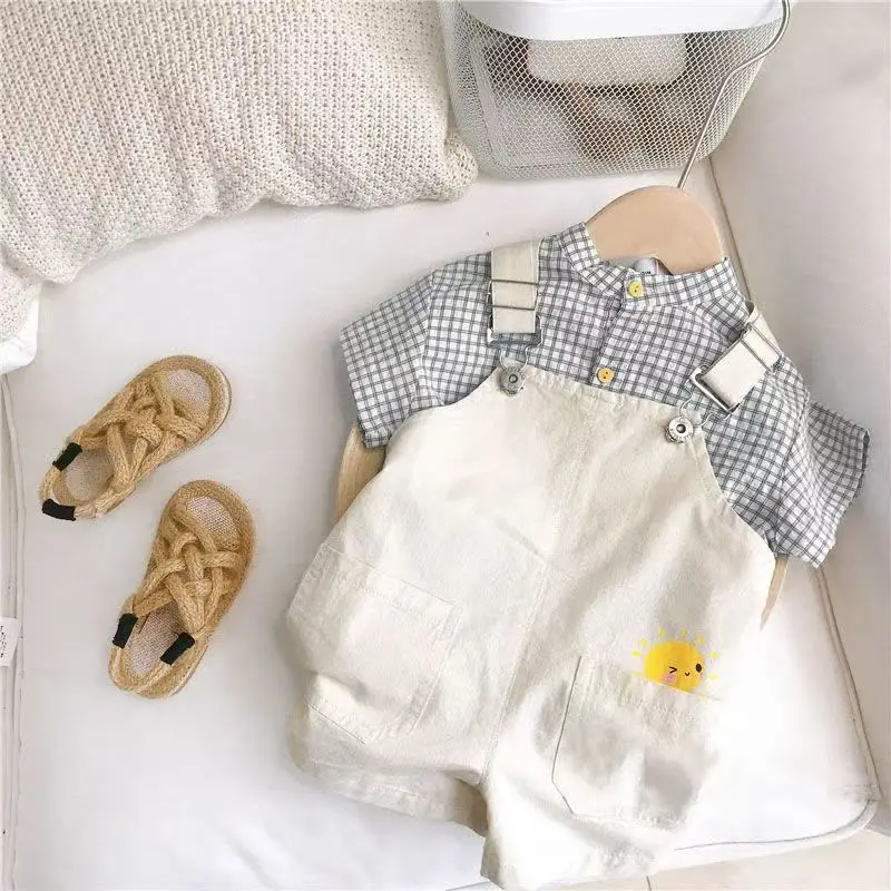 

Baby Summer Outfit Set 2025 New Boys' Shirt Short Sleeved Children's Korean Version Shoulder Pants Two-piece Set