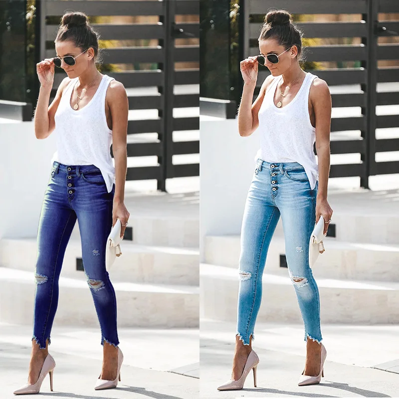 

2022 New Women Ripped Jeans Fashion High Stretch Slim Denim Pencil Pants Street Hipster Trousers Casual Female Clothing S-2XL