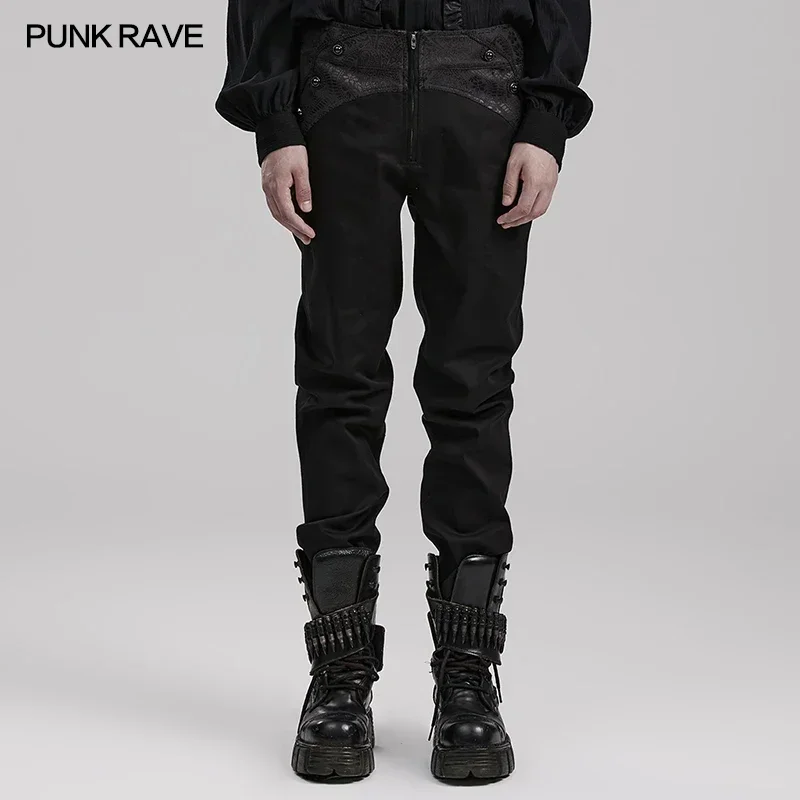 

PUNK RAVE Men's Gothic Exquisite Webbing Loop Jacquard Trousers Party Slim Fit Black Pants Four Seasons Men Clothing