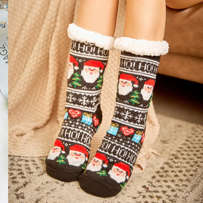 

Santa Claus Elk Fuzzy Socks Women Grip Fluffy Slouch Winter Woman Socks Silicone Non-slip Soft Female Women's Slippers Sock