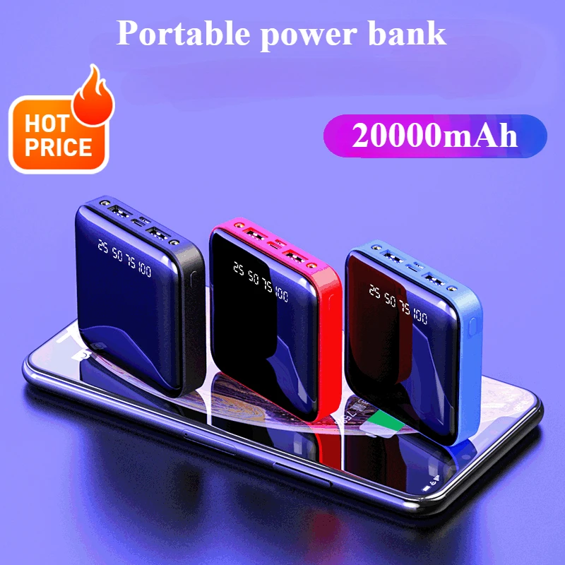 

New 20000mAh Mini Power Bank LCD Digital Display Fast Charging External Battery Portable Charger for iPhone Xiaomi Huawei