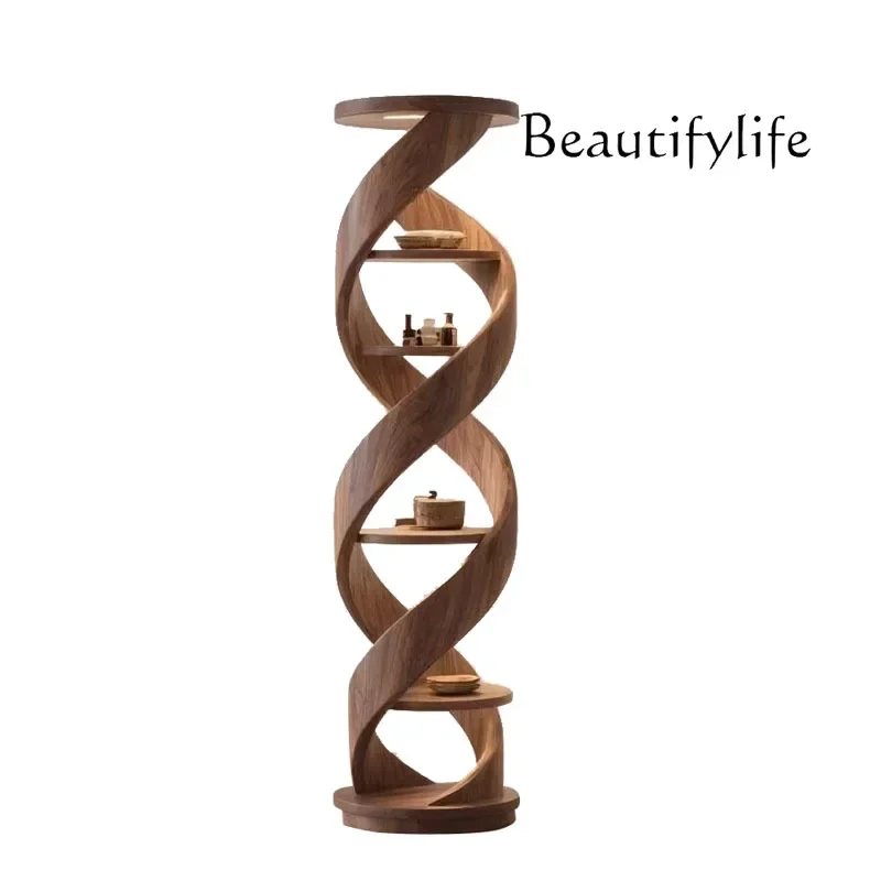 

LZ xH North American black walnut bookshelf new Chinese solid wood shelf design double helix wall decorative shelf