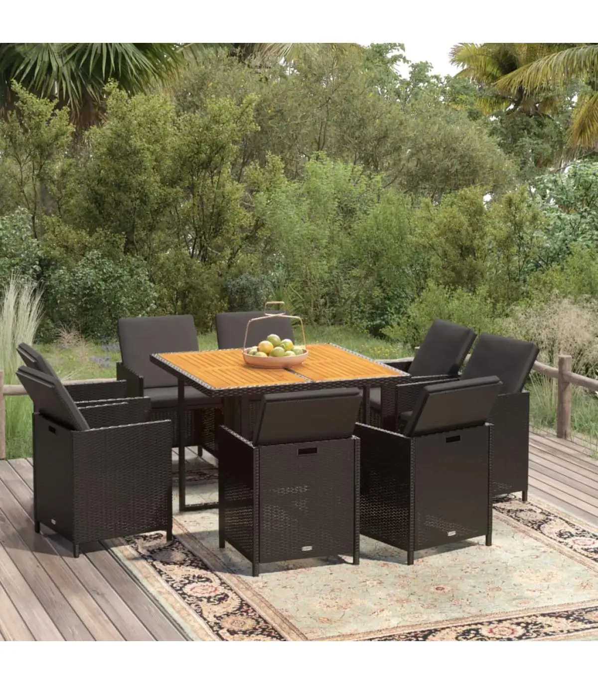 Garden Sets Garden Dining Set 9 PCs with Black Synthetic Rattan Cushions