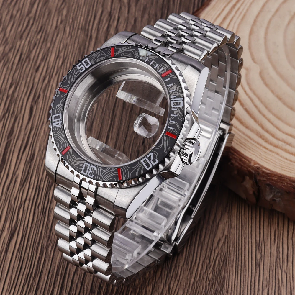 40mm NH35 Sliver SUB Watch Case Sapphire Crystal 120 Click For NH34 NH35 NH36 28.5mm Dial Jubilee Bracelet watchmaker tools Part