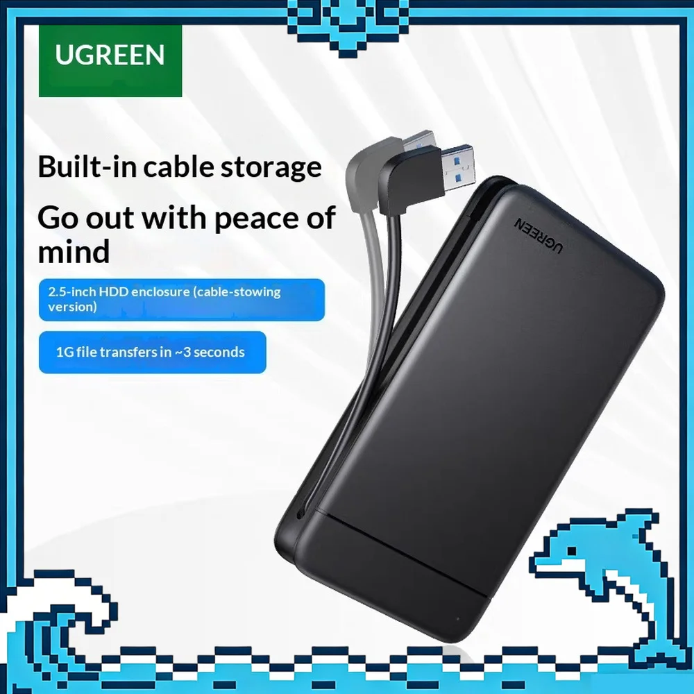 UGREEN CM352 10904 2.5 Inch SATA to USB 3.0 Hard Drive Enclosure with Built In Cable External HDD SSD Case
