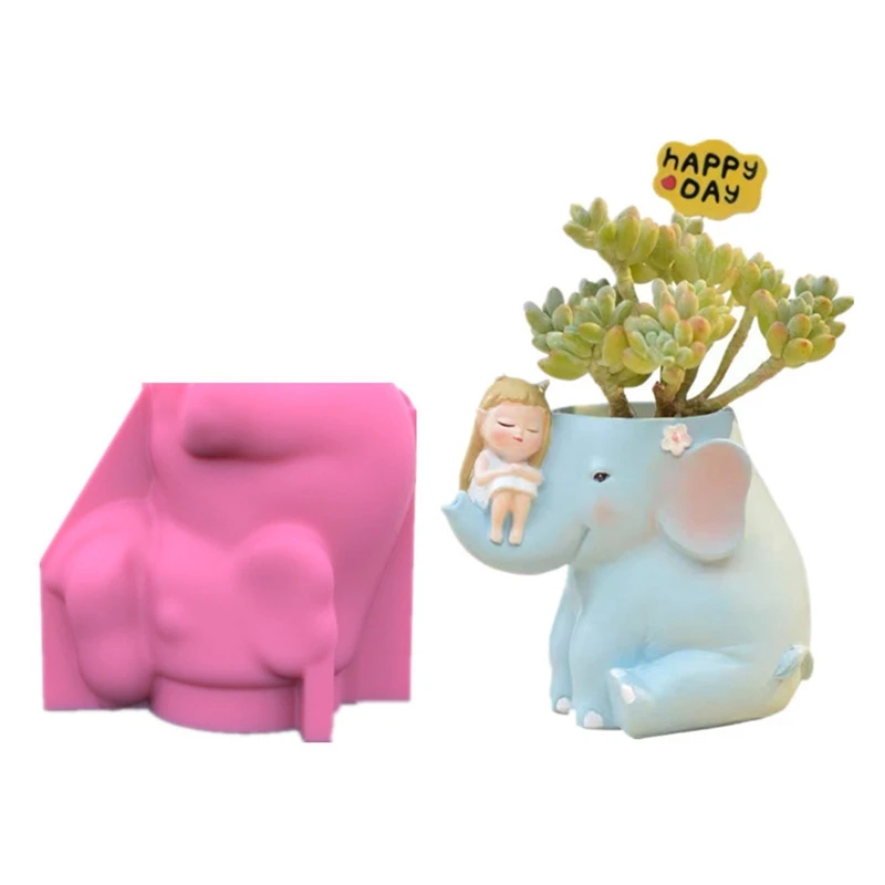 Soporte para macetas 3D de animales, molde epoxi de cristal UV, elefante, cemento, yeso, arcilla, resina, molde de silicona para manualidades DIY