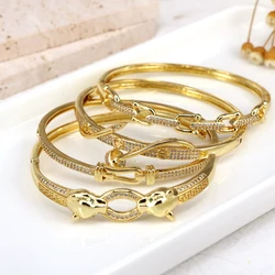 3PCS, New Arrival Luxury Stackable Statement Bangle for Women Wedding Cubic Zircon Crystal CZ Dubai Gold Plated Bracelets Gifts