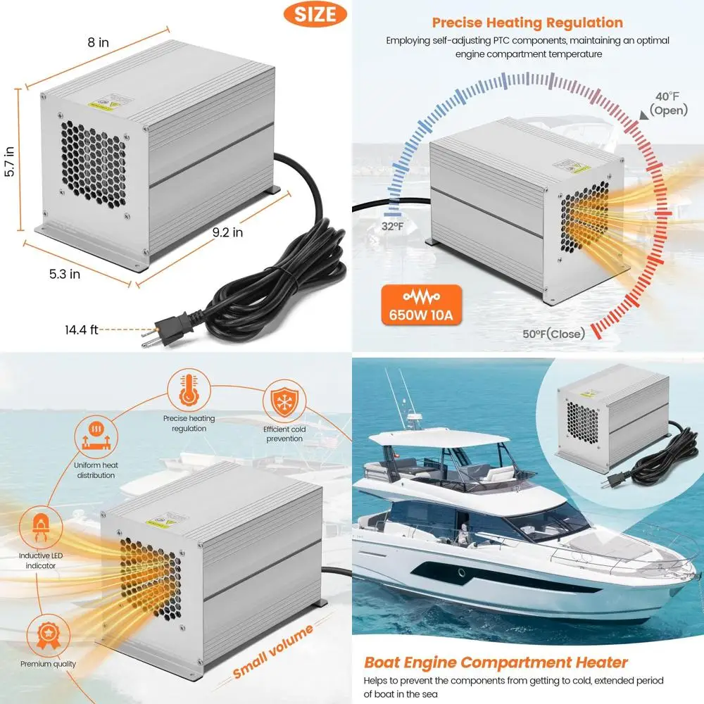 

650W PTC Self-Regulating Cabin Heater for Boats Up to 500 Cubic Feet - Prevents Freeze-ups