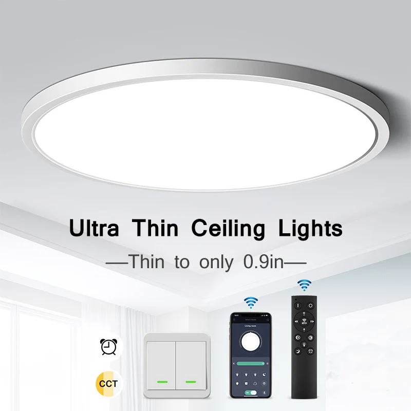 

0.9inch Ultra-thin Ceiling lamp Smart APP/Remote Control LED Ceiling Light for Room Dimmable Panel light for Living Room Kitchen