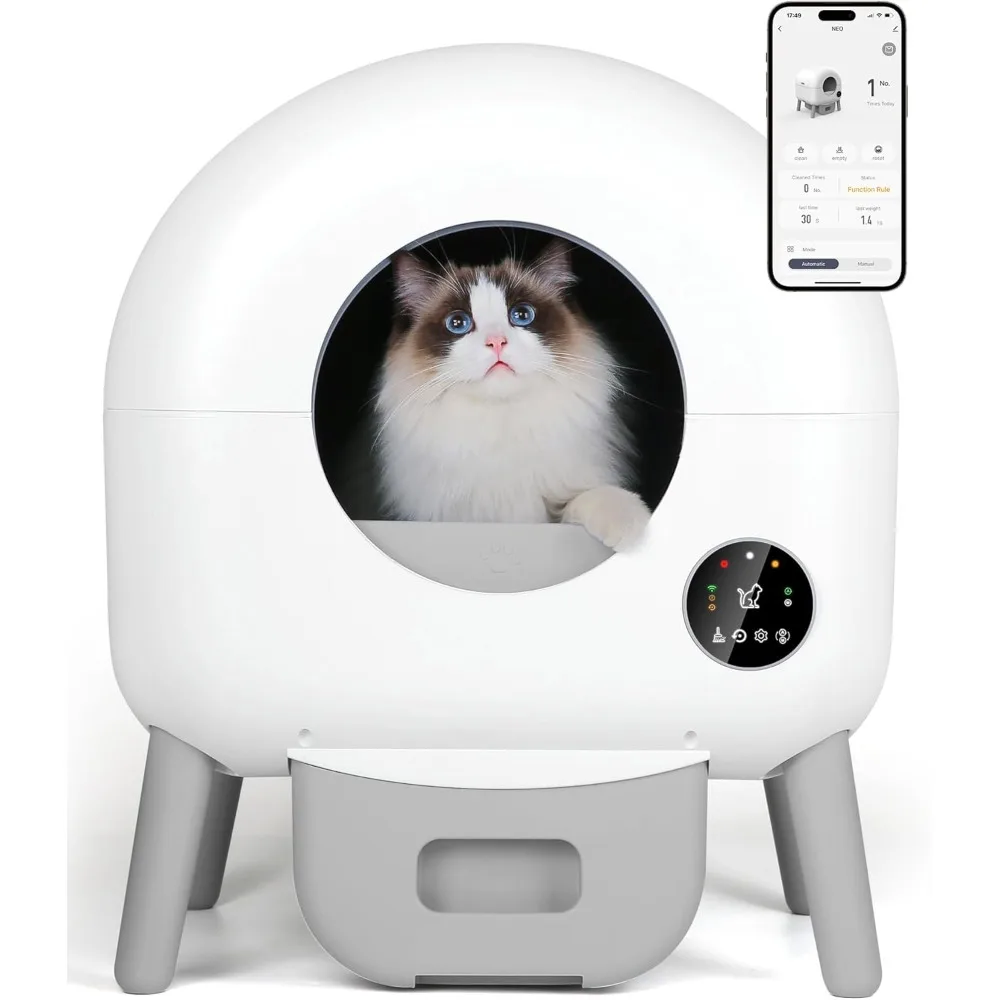 Self Cleaning Litter Box -110L Automatic Cat Litter Box, All Litter Can Use, with 1 Roll Garbage Bags and Mat, App Control