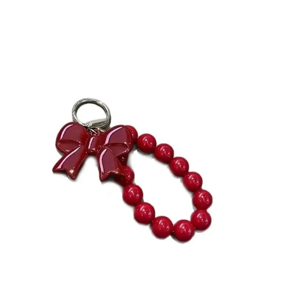 Fashion Acrylic Phone Lanyard Bowknot Design Beaded Bag Charm Pendant Chain Girls Gift