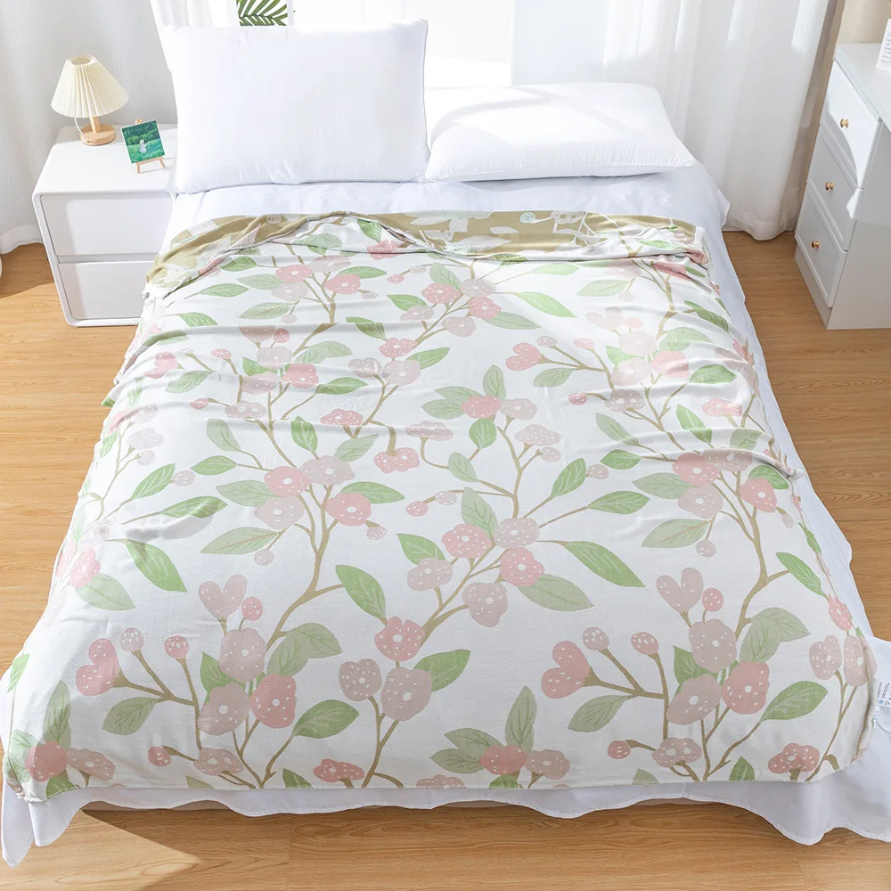 Summer Bamboo Fiber Cool Feeling Blanket Flower Printed Summer Quilt Air Conditioner Towel Blanket Aviation Thin Throw Blanket