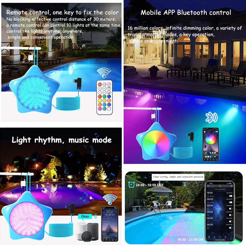 Imagem -03 - Luz Colorida da Piscina com Controle do Aplicativo Luz Subaquática Led Submersível Filme Adesivo Pendurado Sucção Magnética Pondlamp Remoto Ip68 Rgb